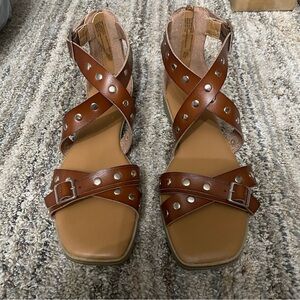 Time & Tru Brown Studded Strappy Women's Sandals